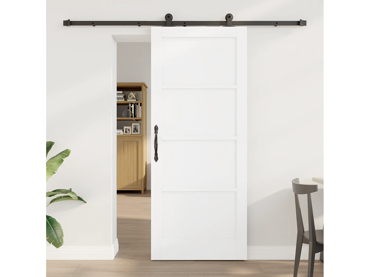 Puerta corredera con herrajes  de madera maciza de pino blanco