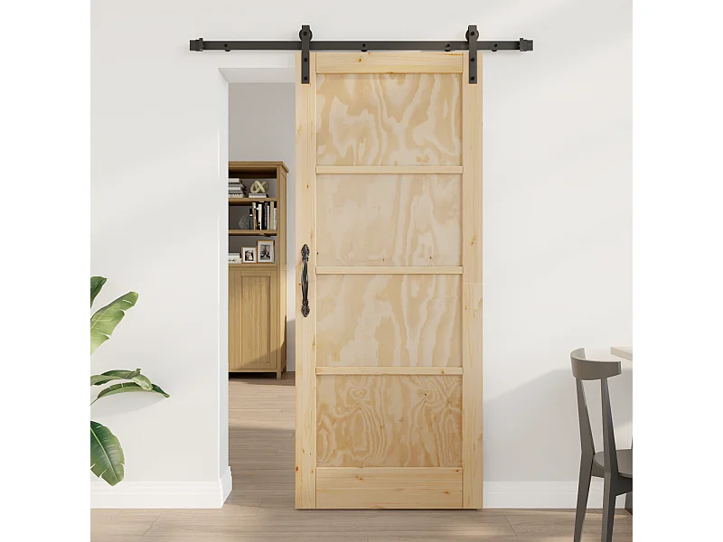 Porte Coulissante avec Ensemble de Quincaillerie 83x202 cm Bois Massif Pin