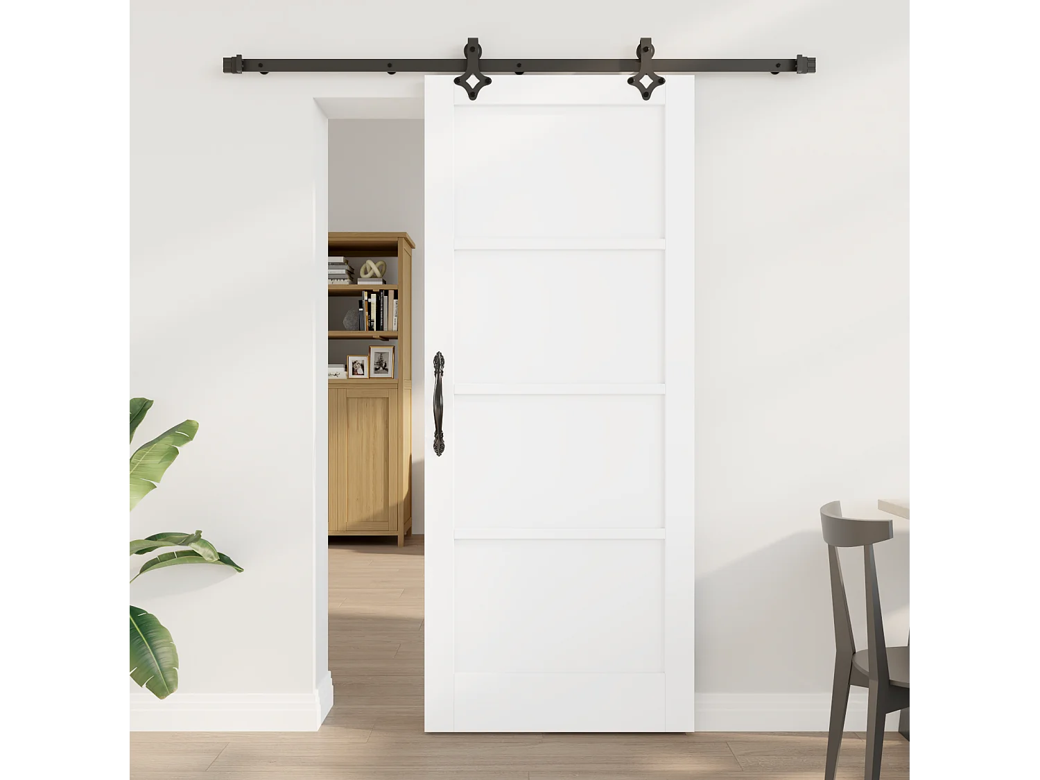 Puerta corredera con juego de herrajes Blanca 83x202 cm de madera maciza de pino