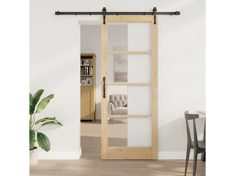 Schiebetür mit Beschlagsatz 83x211 cm Massivholz Kiefer