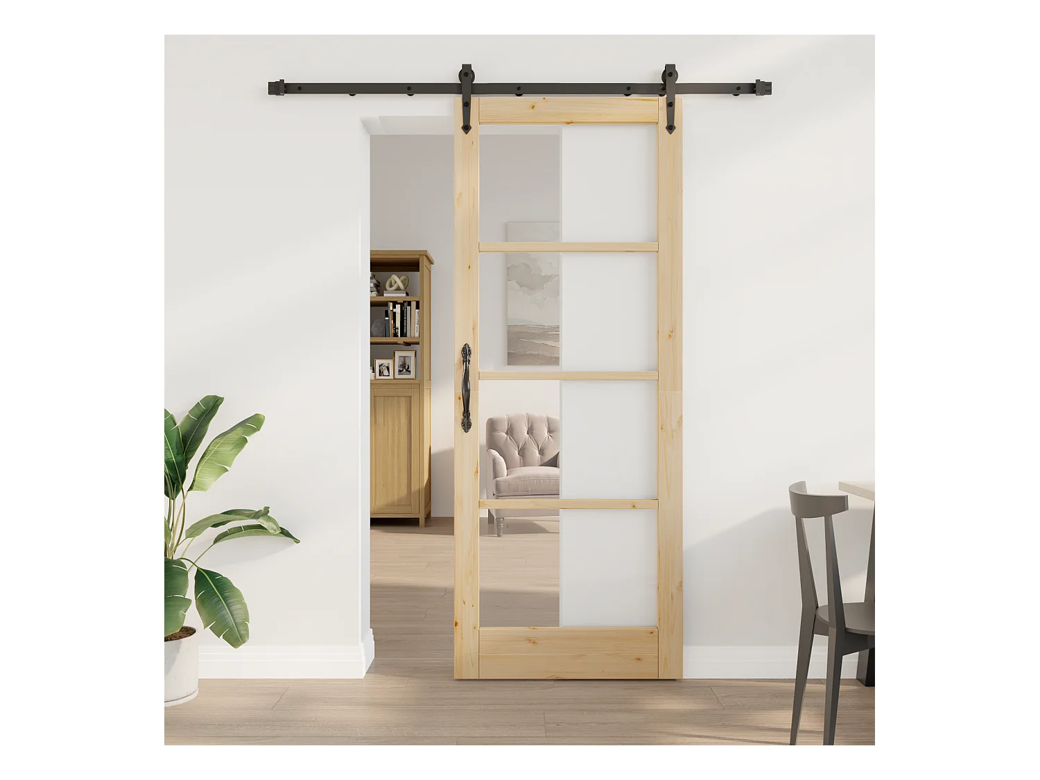 Porta scorrevole con kit ferramenta 83x211 cm Legno massello Pino