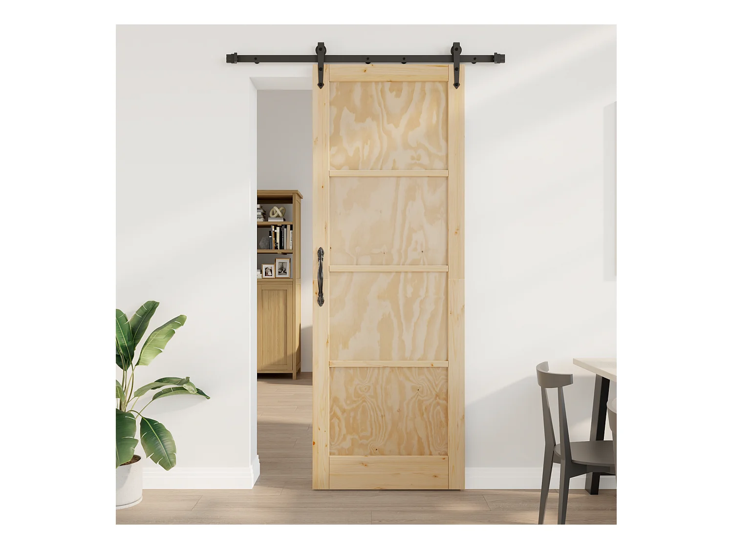 Porte coulissante avec quincaillerie en bois massif de pin