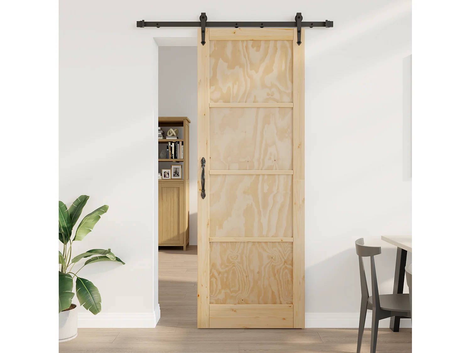 Porte coulissante avec quincaillerie en bois massif de pin