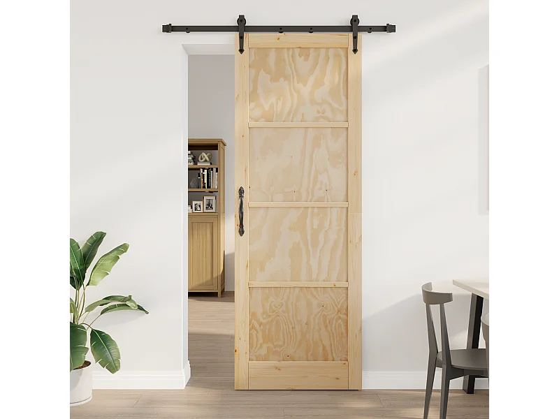 Porte coulissante avec quincaillerie en bois massif de pin