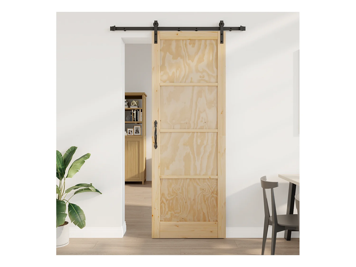 Porta scorrevole con kit ferramenta 83x232 cm in legno di pino massello