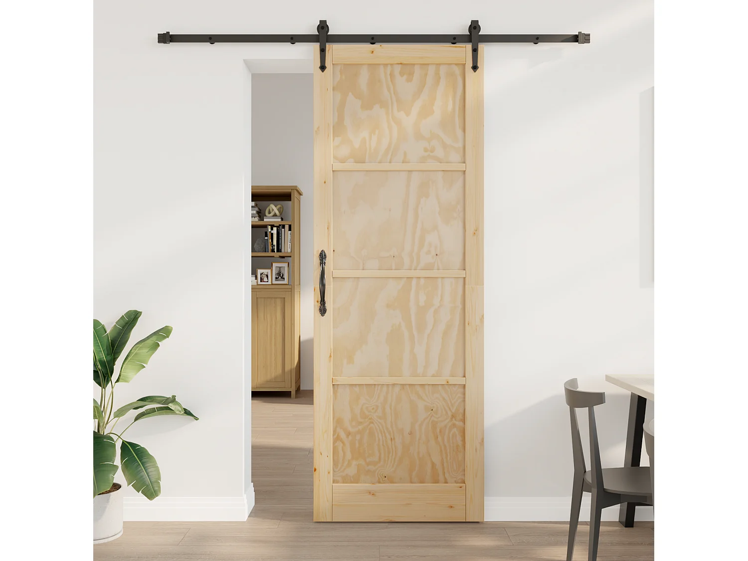 Porte coulissante avec kit de quincaillerie en bois massif de pin