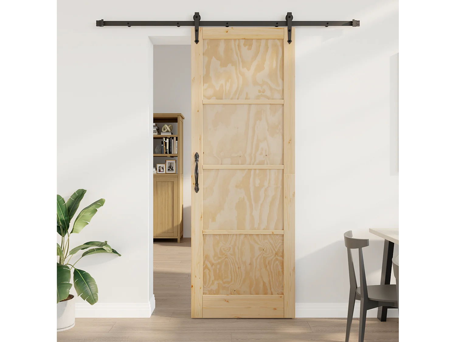 Puerta corredera con kit de herrajes  en madera maciza de pino