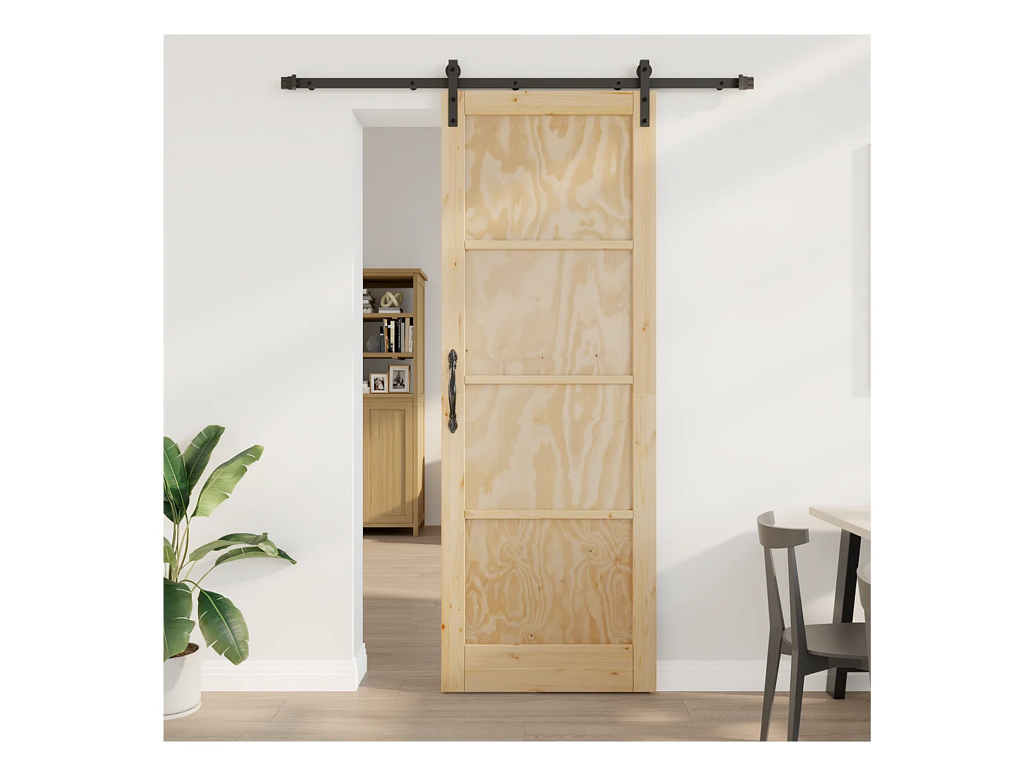 Porte coulissante avec kit de matériel 83x232 cm en bois massif de pin