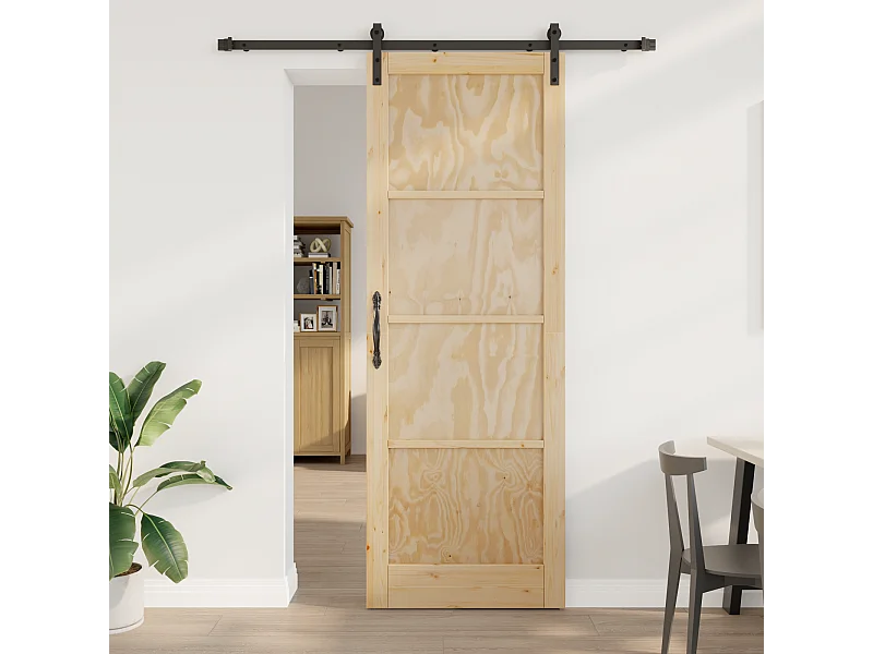 Porta scorrevole con kit ferramenta 83x232 cm in legno massello di pino