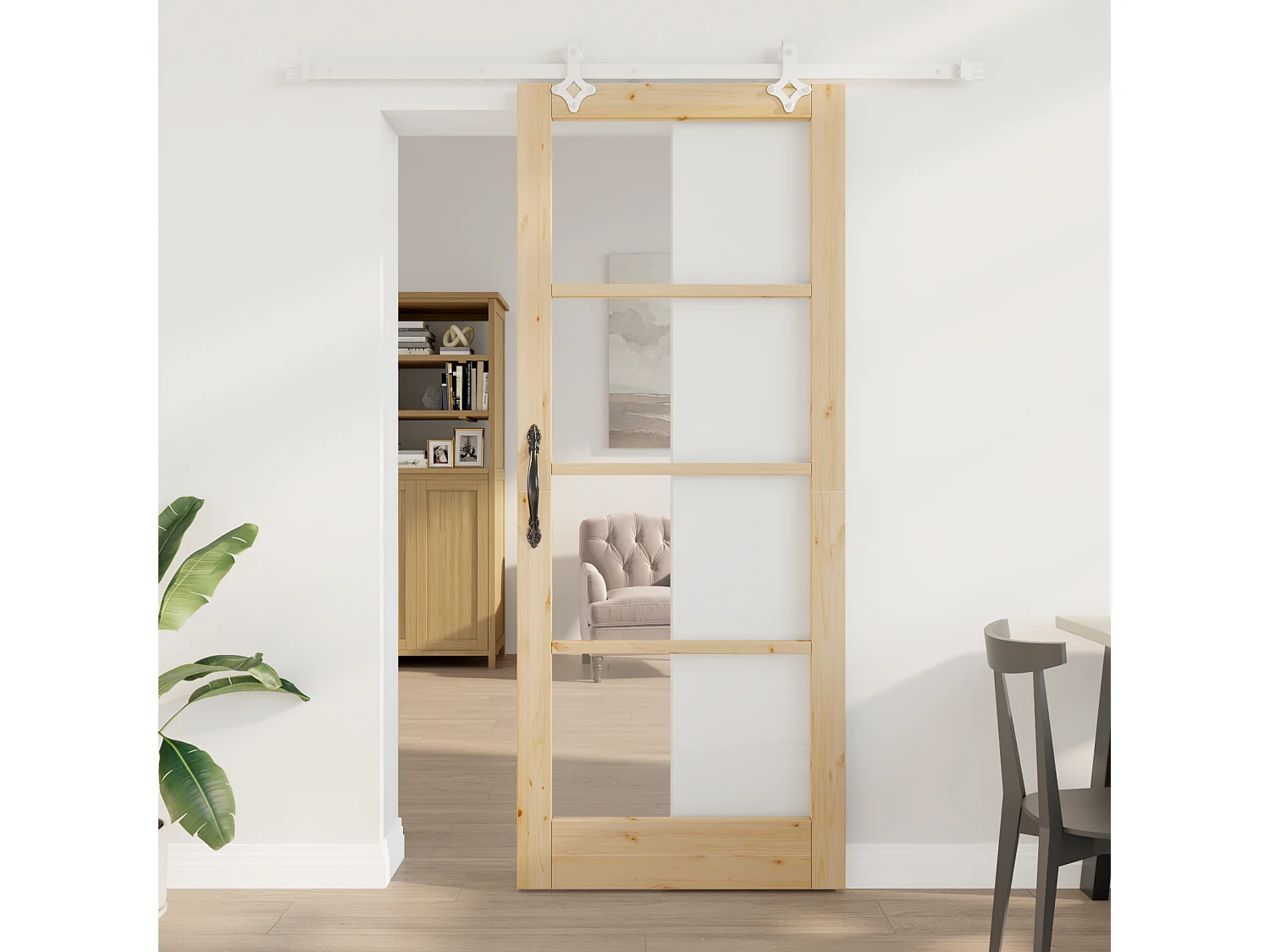 Porta scorrevole con ferramenta 86x211 cm in legno di pino massello