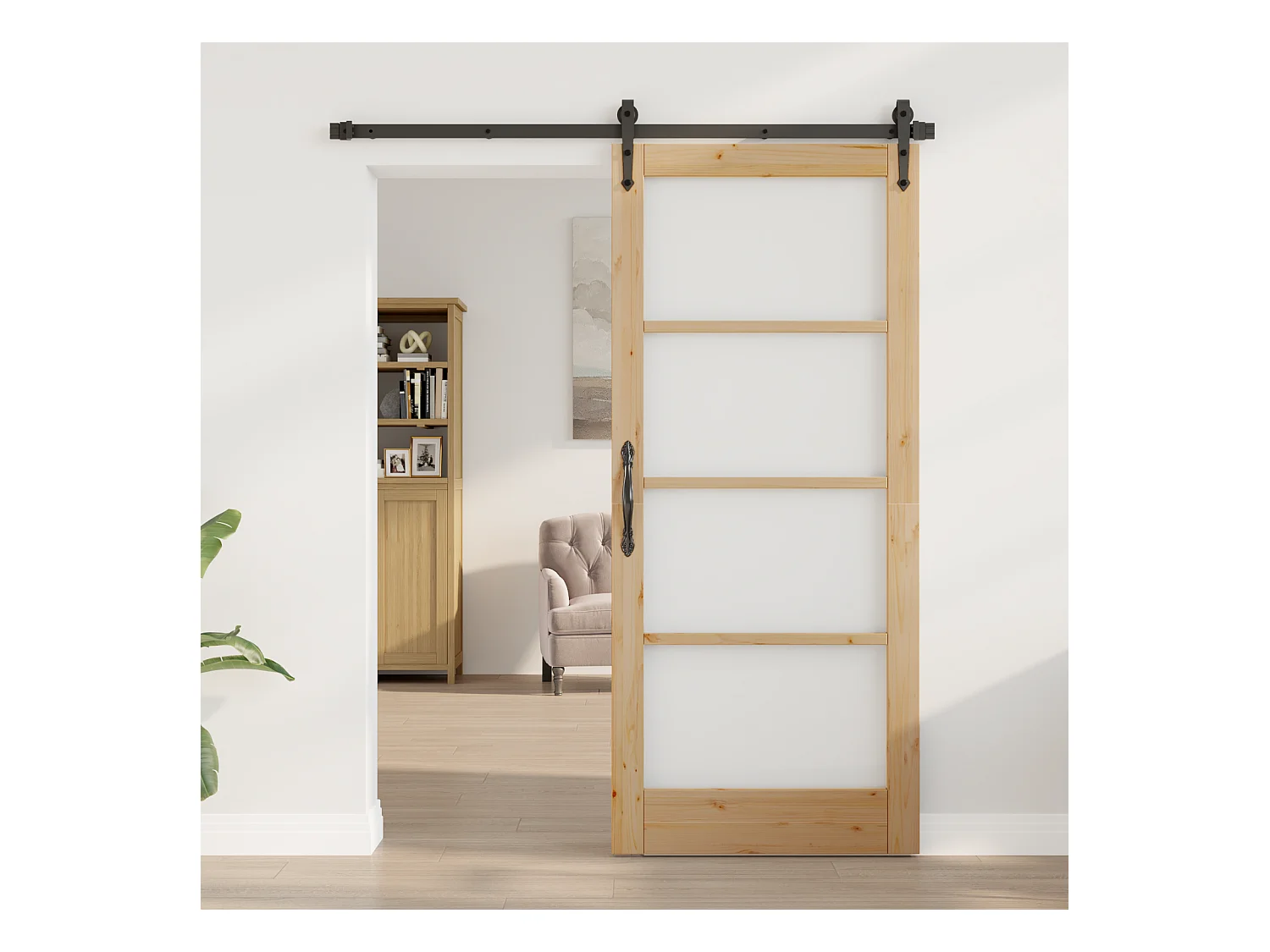 Puerta interior con cristal  86x198,5x4 cm en madera maciza de pino