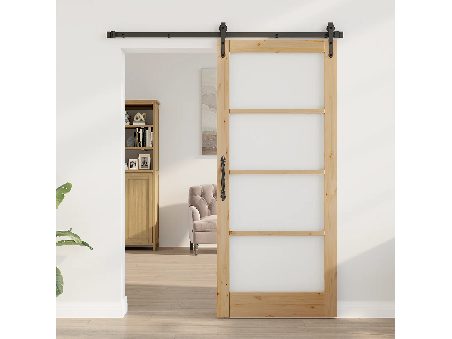 Porte intérieure avec verre  86x198,5x4 cm en bois massif de pin