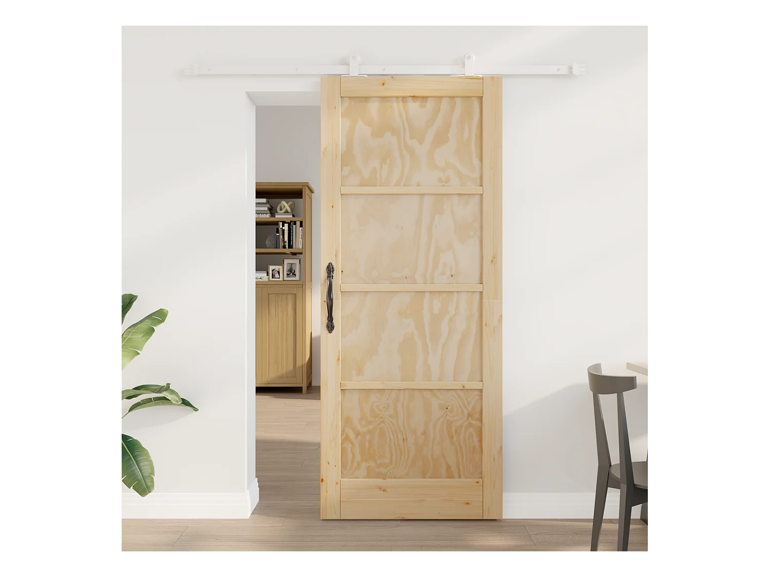 Porta scorrevole con kit ferramenta 83x202 cm Legno massello di pino