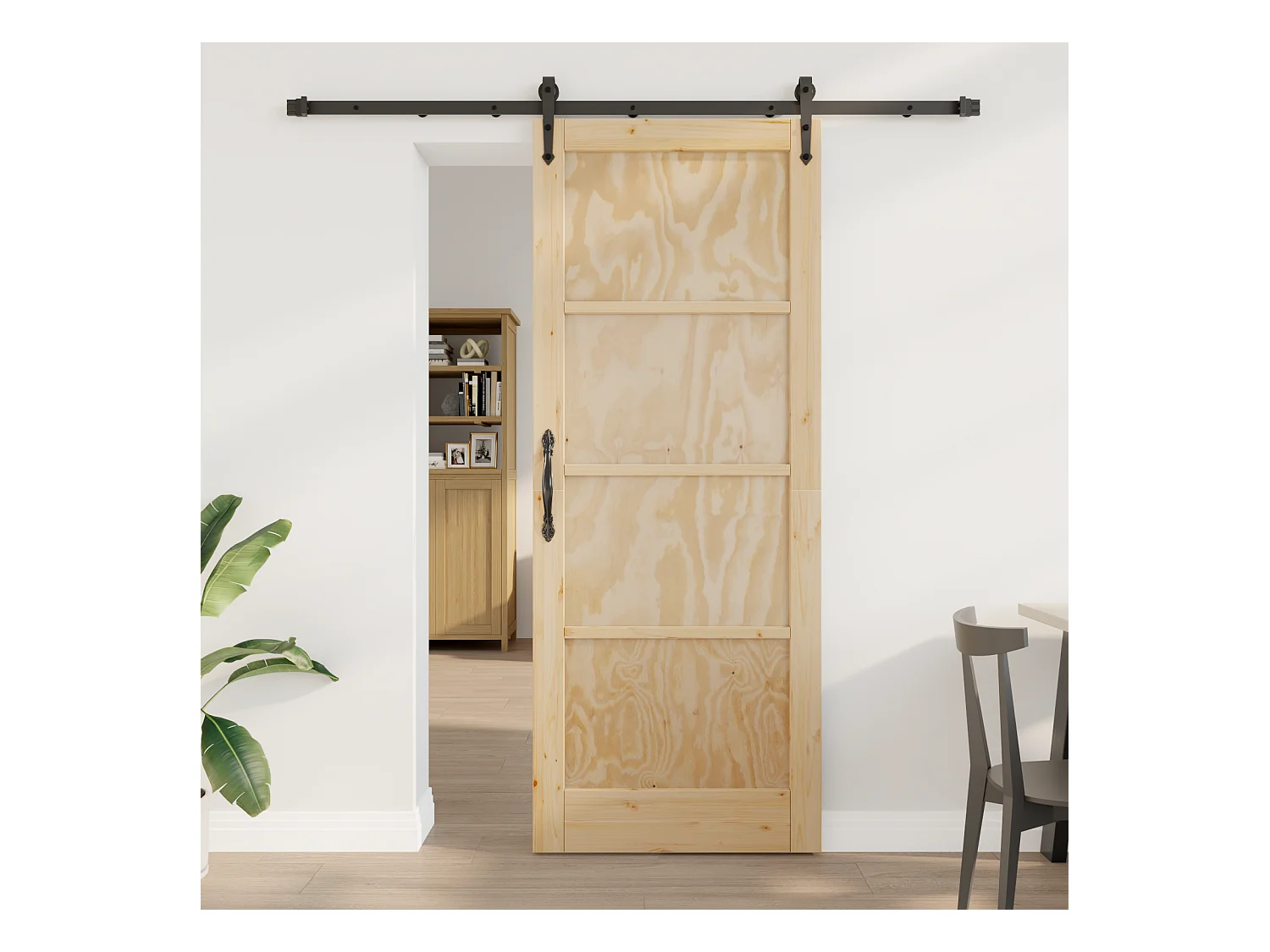 Schiebetür mit Beschlagsatz 83x211 cm aus massivem Kiefernholz