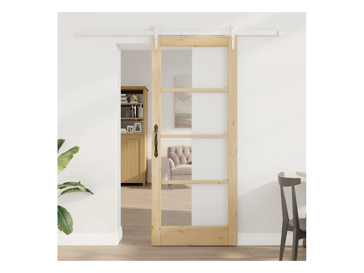 Ensemble de porte coulissante avec kit matériel 83x202 cm en bois massif de pin
