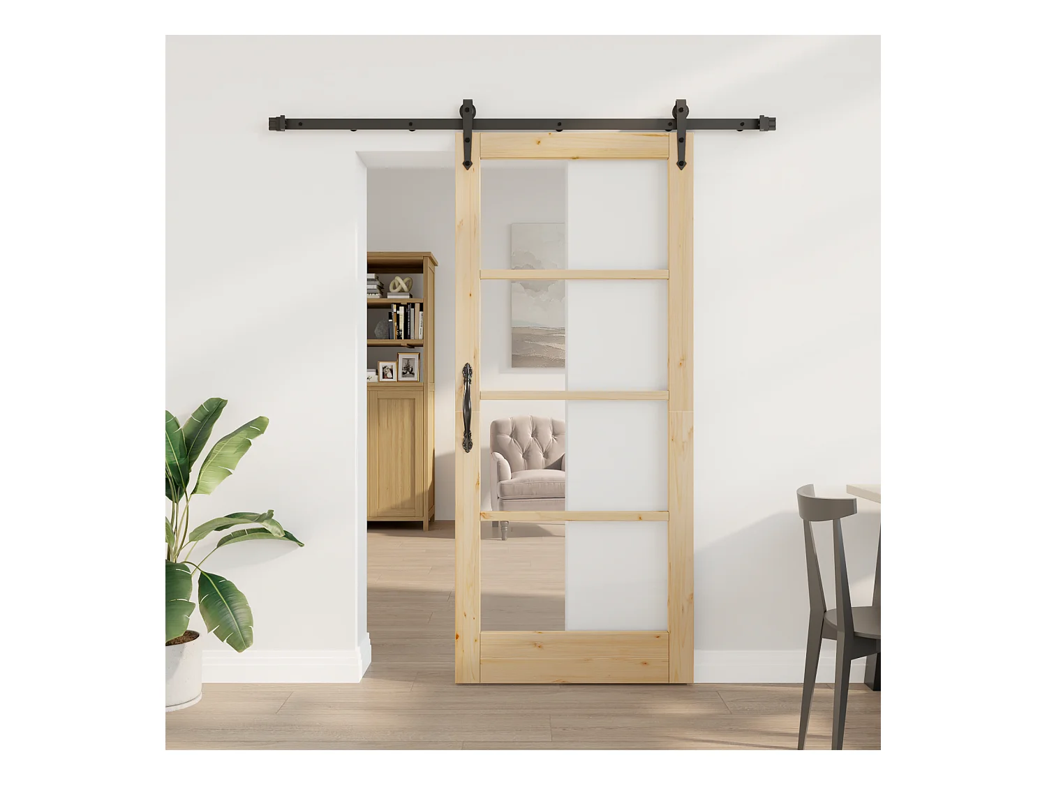 Porte Coulissante avec Matériel 86x198.5 cm en Bois Massif en Pin