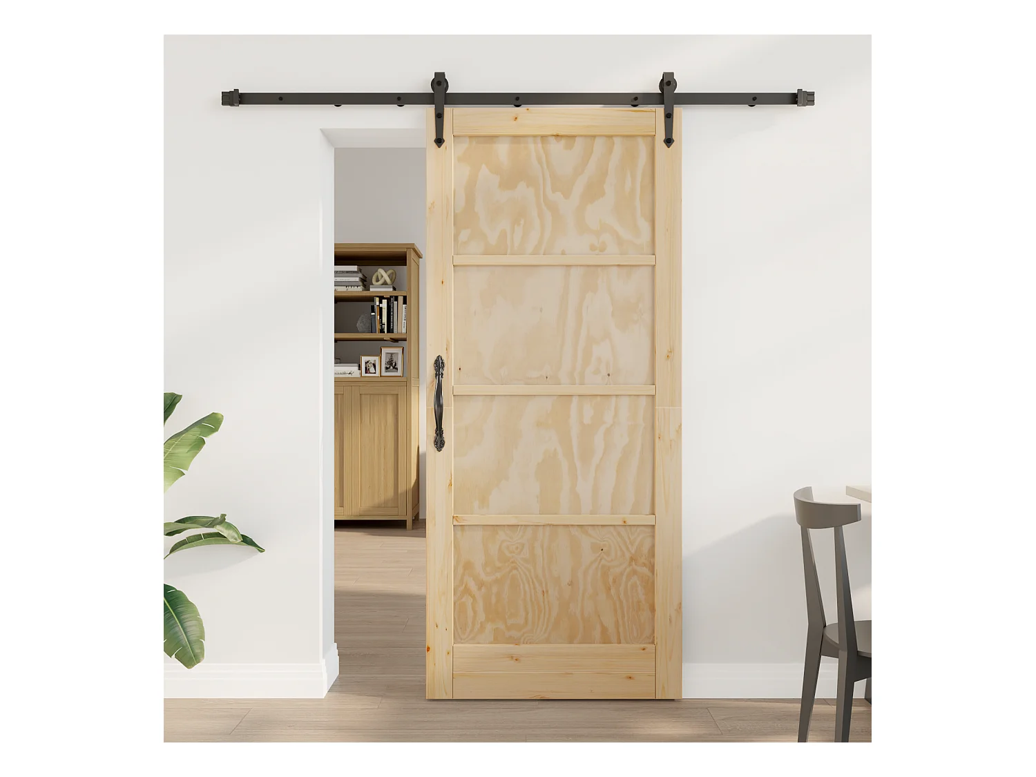 Puerta corredera con juego de herrajes 86x198,5 cm en madera maciza de pino