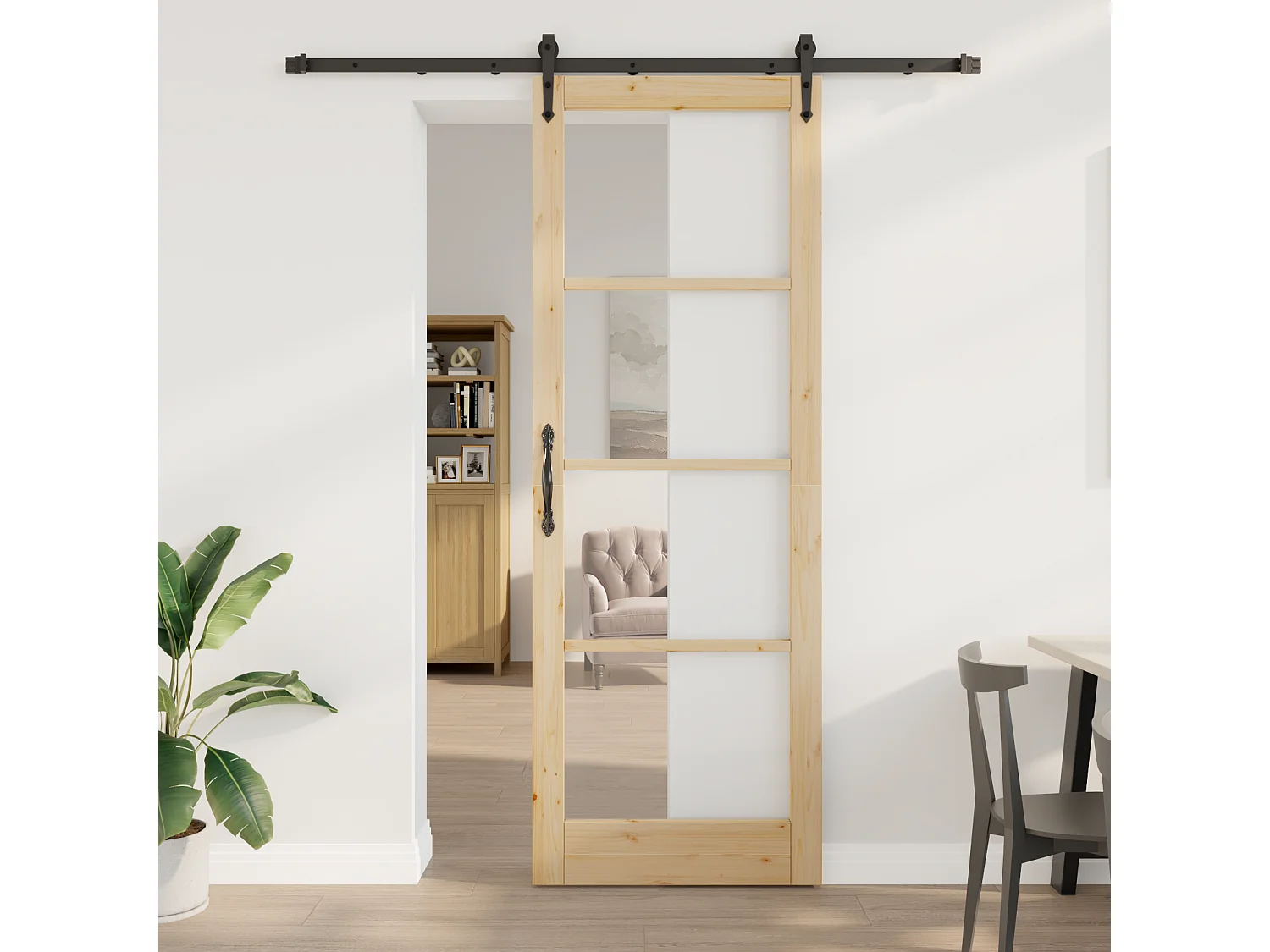 Schuifdeur met beslagset 83x232 cm massief grenenhout