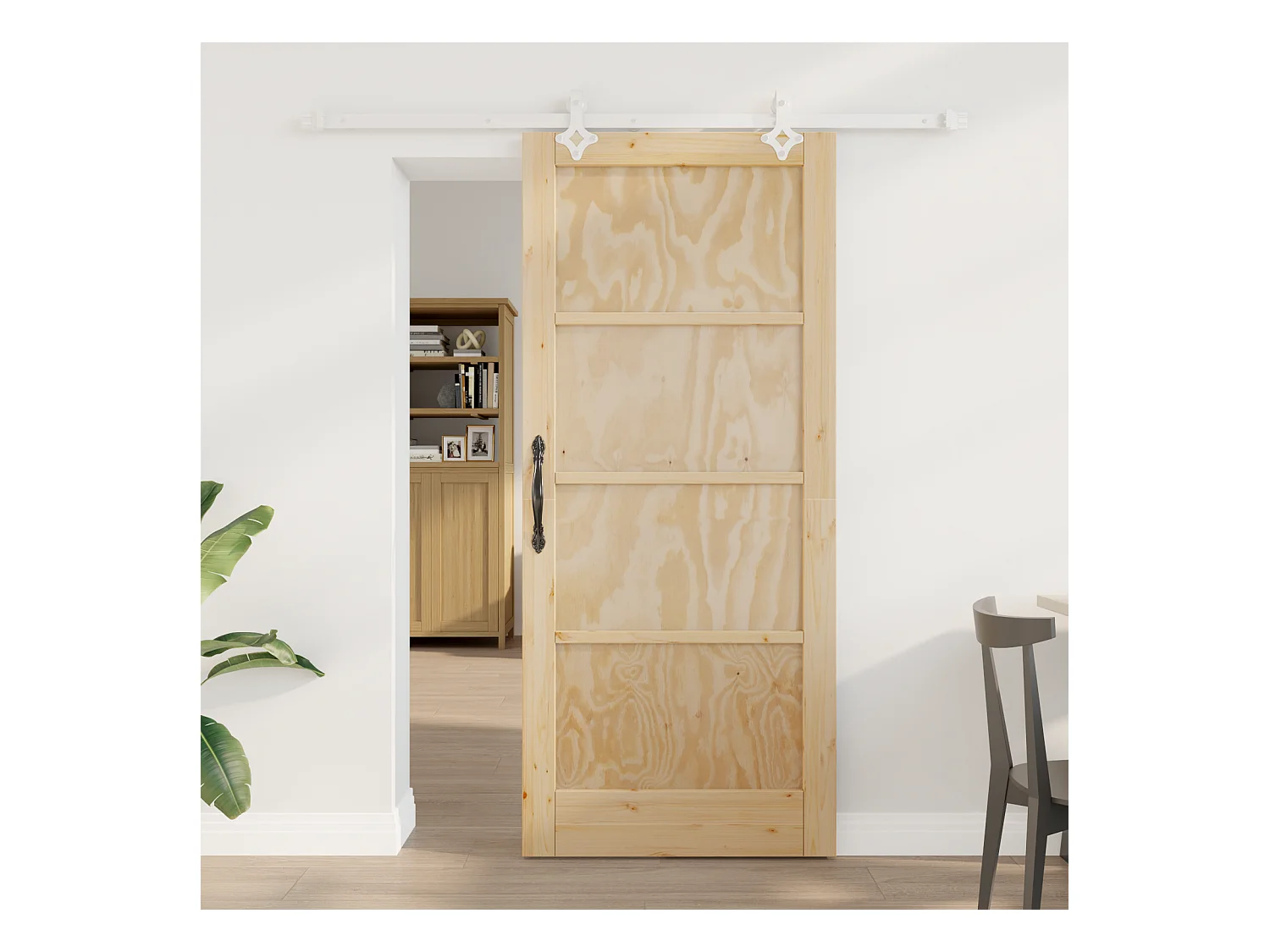 Puerta corredera con herrajes 86x198,5 cm en madera maciza de pino