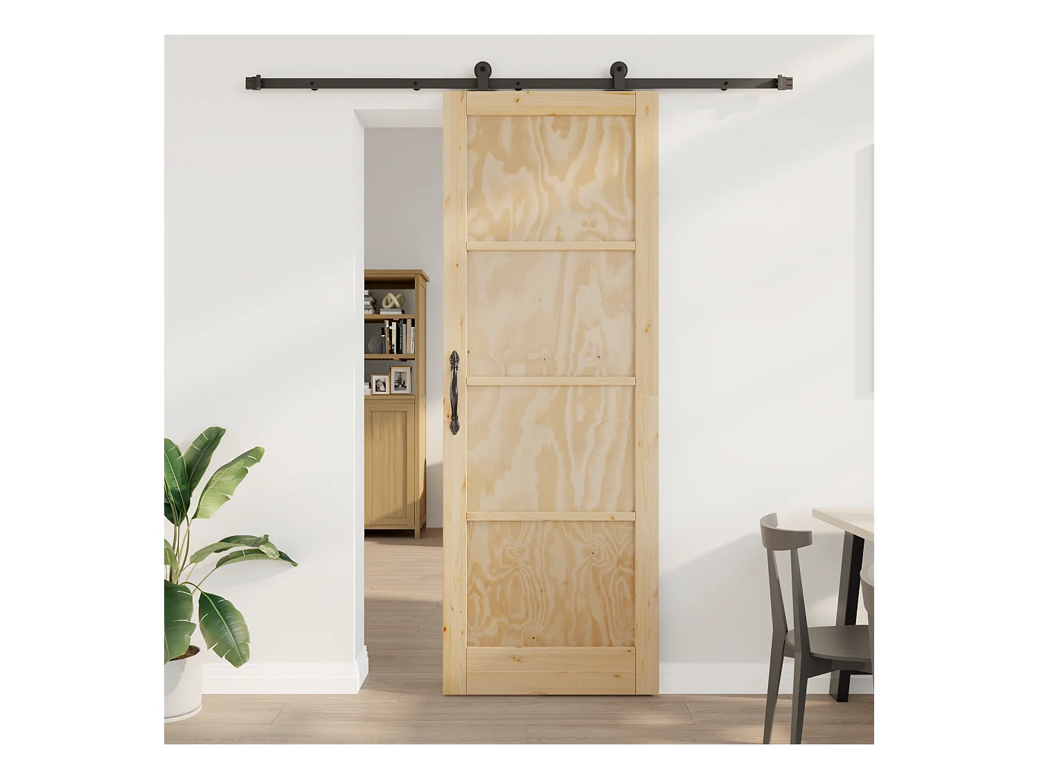 Porte Coulissante avec Kit de Quincaillerie en Bois Massif en Pin