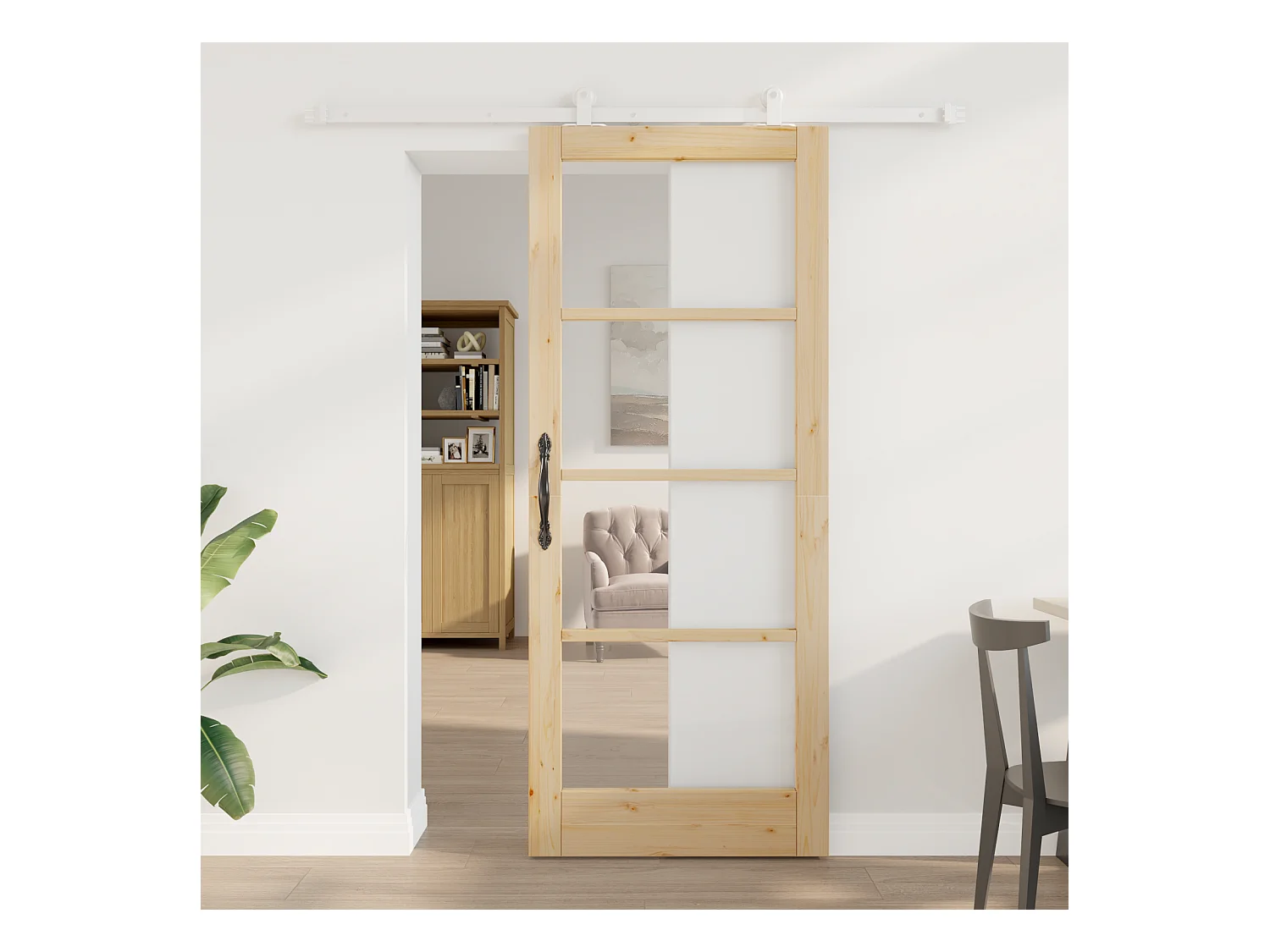 Schuifdeur met beslagset  in massief hout en glas