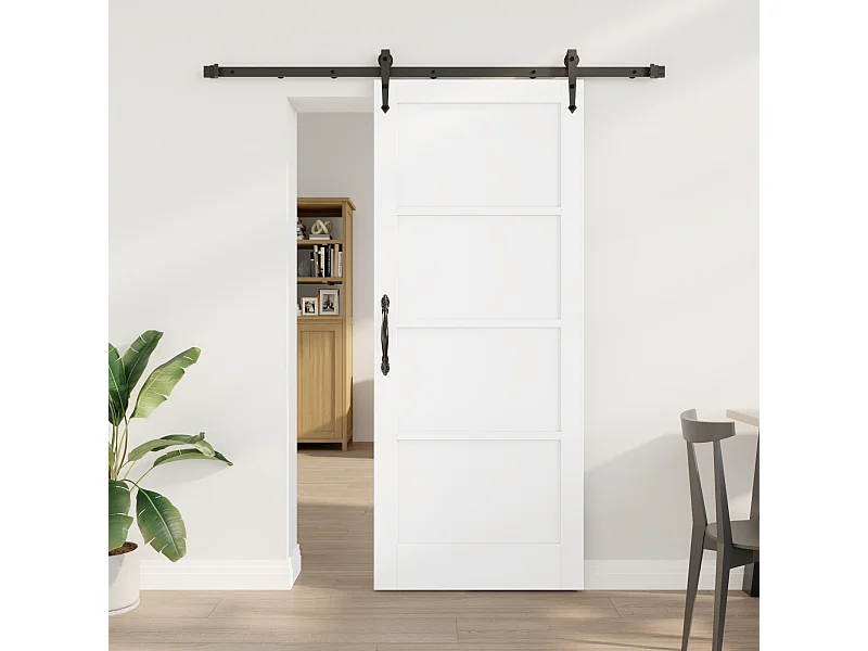 Porte coulissante avec quincaillerie blanche 83x202 cm en bois massif de pin