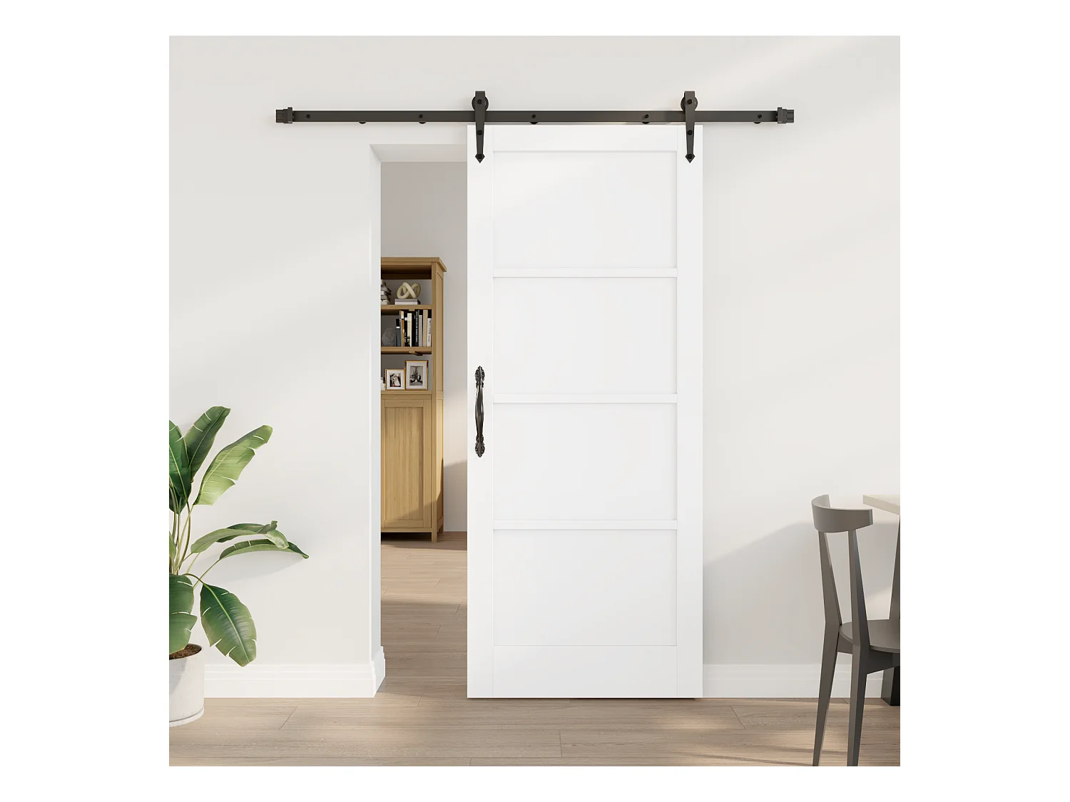 Porte coulissante avec quincaillerie blanche 83x202 cm en bois massif de pin