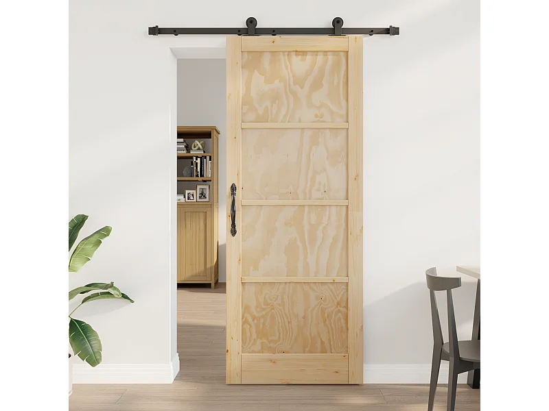 Porte Coulissante avec Matériel  en Bois de Pin Massif