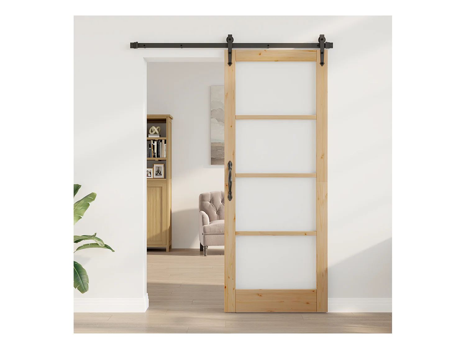 binnendeur met glas  83x211x4 cm in massief grenenhout