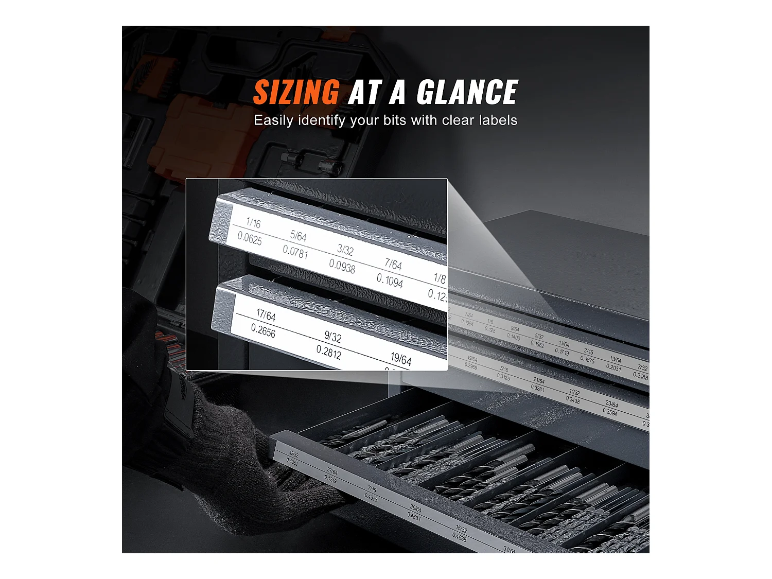Bohrer-Verteiler-Schrank SucceBuy Drei Schubladen für 2.54cm/40.64cm bis 2.54cm/5.08cm, Schrank mit Etiketten, Stapelbar zur Aufbewahrung von Bohrern