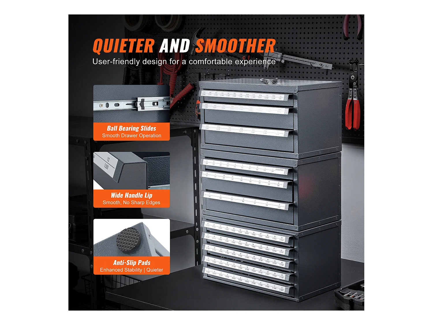 Bohrer-Verteiler-Schrank SucceBuy Drei Schubladen für 2.54cm/40.64cm bis 2.54cm/5.08cm, Schrank mit Etiketten, Stapelbar zur Aufbewahrung von Bohrern