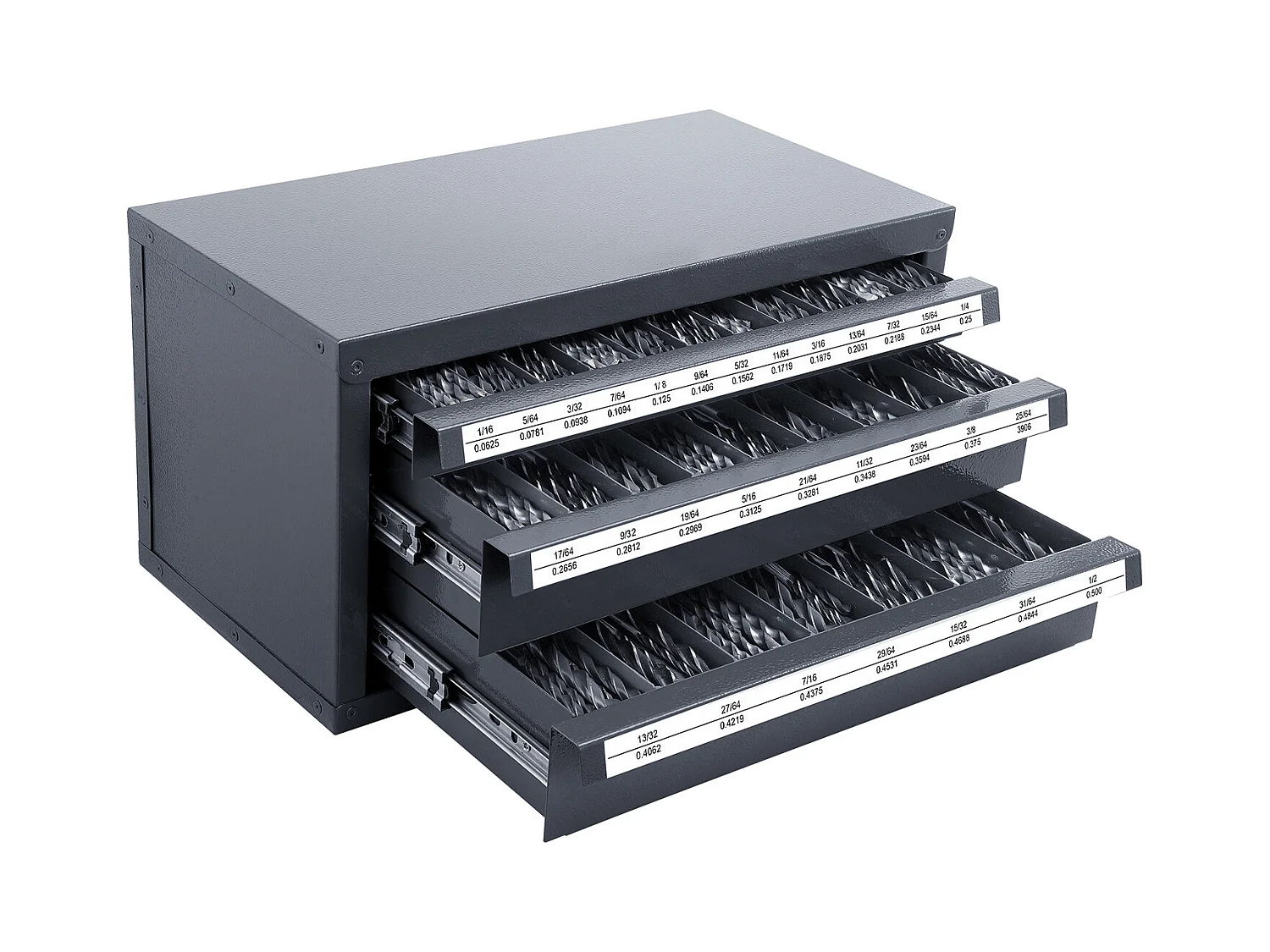 Bohrer-Verteiler-Schrank SucceBuy Drei Schubladen für 2.54cm/40.64cm bis 2.54cm/5.08cm, Schrank mit Etiketten, Stapelbar zur Aufbewahrung von Bohrern