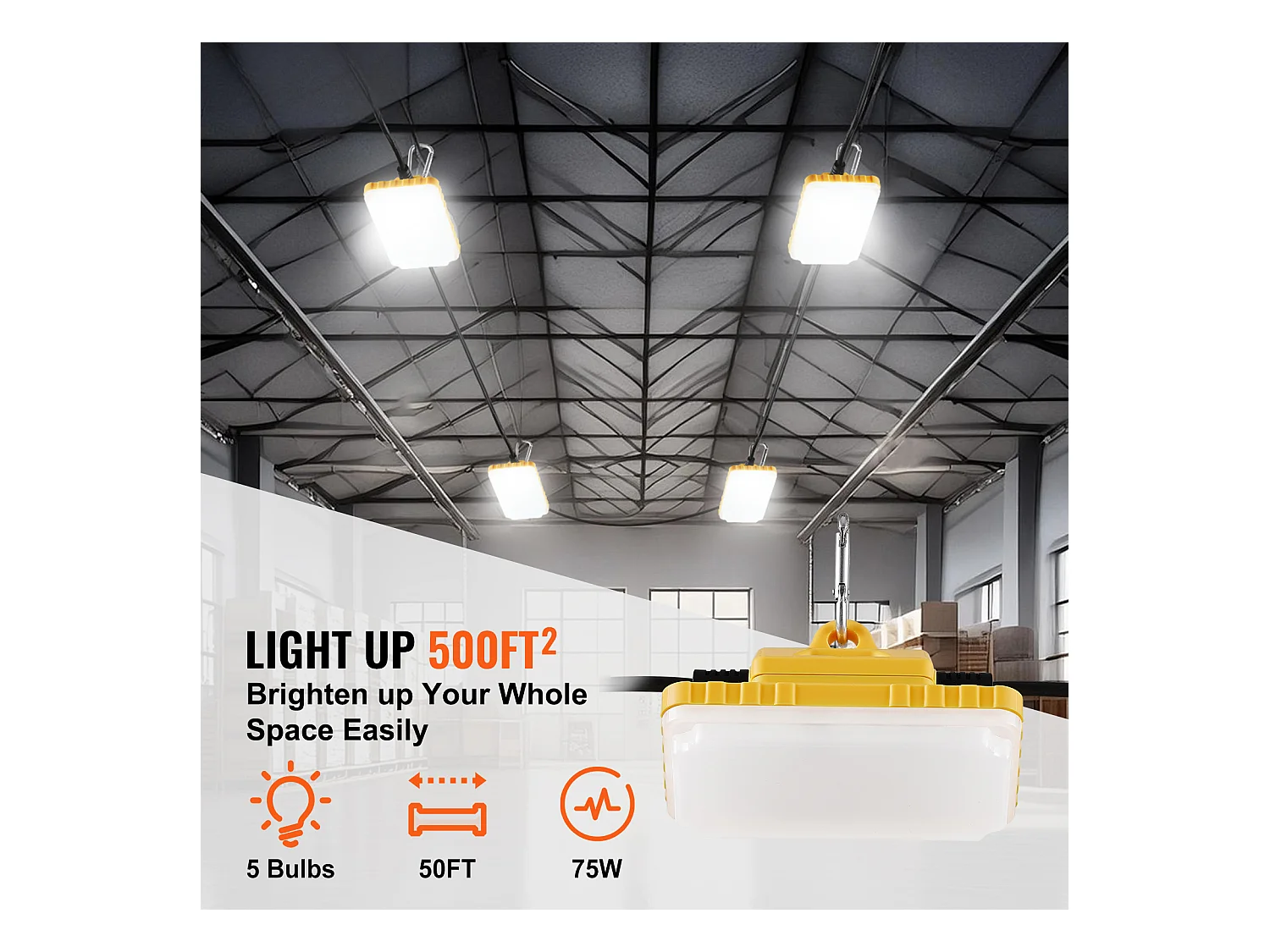 Guirlande Lumineuse, SucceBuy Guirlande Lumineuse de Chantier 15,24 m 75 W 7 500 lm Étanche Connectable