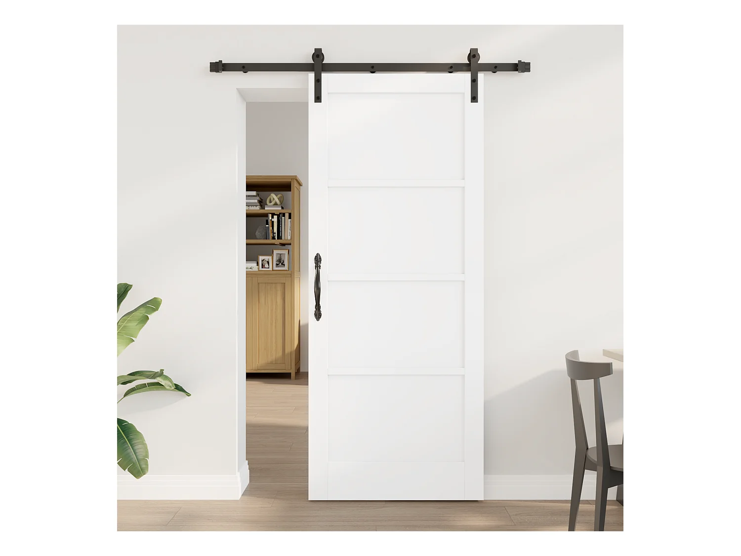 Porte Coulissante avec Set Quincaillerie Blanche 83x202 cm Bois Massif de Pin