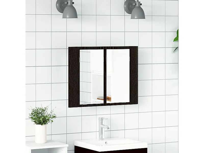 Armoire miroir salle de bain LED , chêne noir, 60x12x45 cm, en bois d'ingénierie