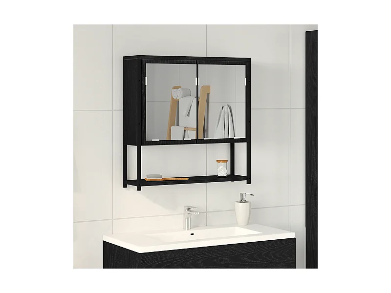 Zwarte eiken badkamerspiegelkast 60x16x60 cm Gereconstrueerd hout