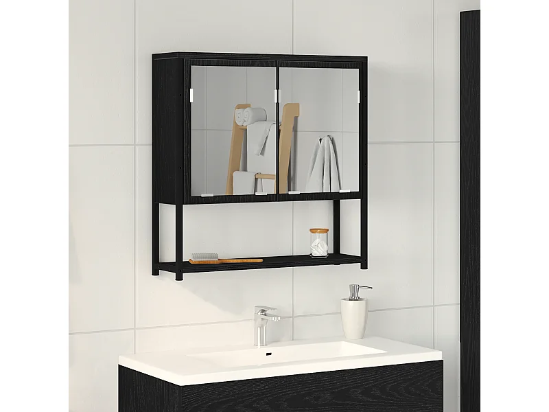 Cabinet de Miroir de Salle de Bain Chêne Noir 60x16x60 cm Bois Reconstitué