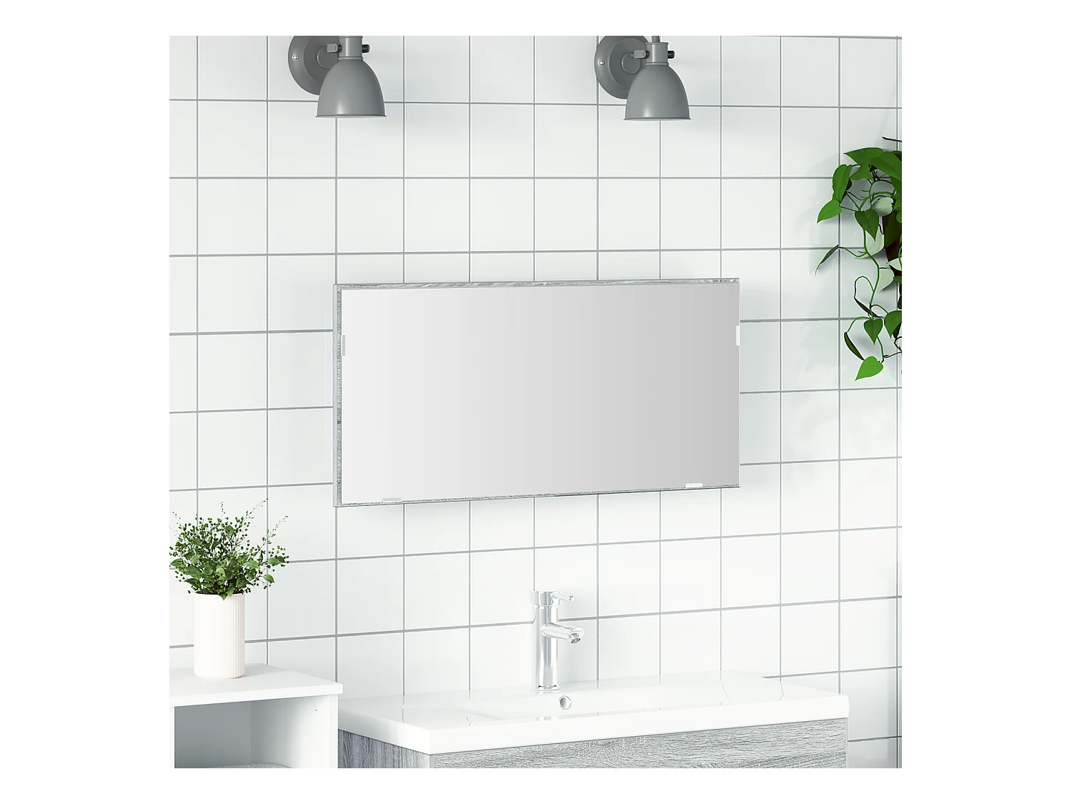 Meuble de salle de bain avec miroir et lumière LED Gris Sonoma 80x37 cm