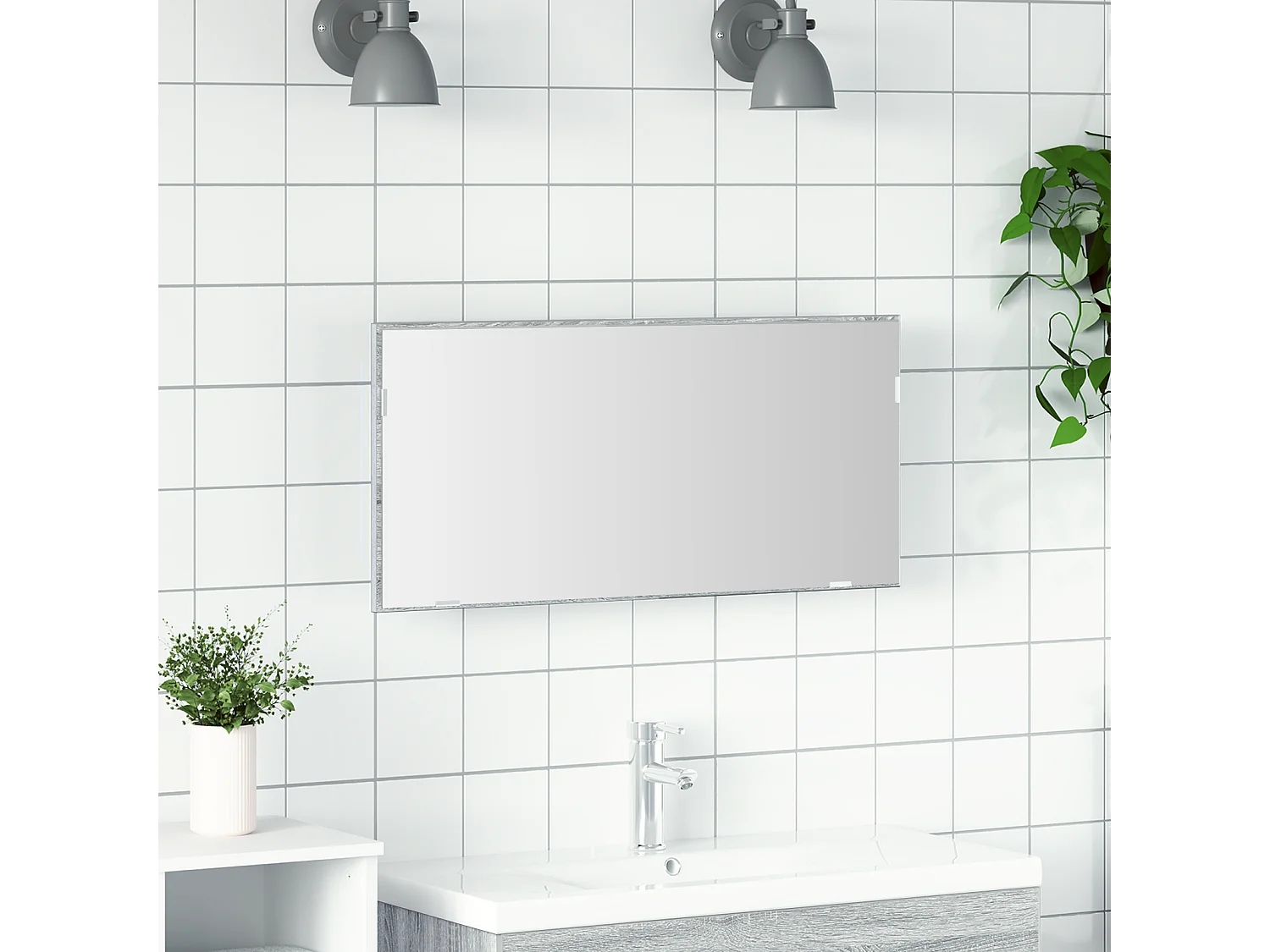 Meuble de salle de bain avec miroir et lumière LED Gris Sonoma 80x37 cm