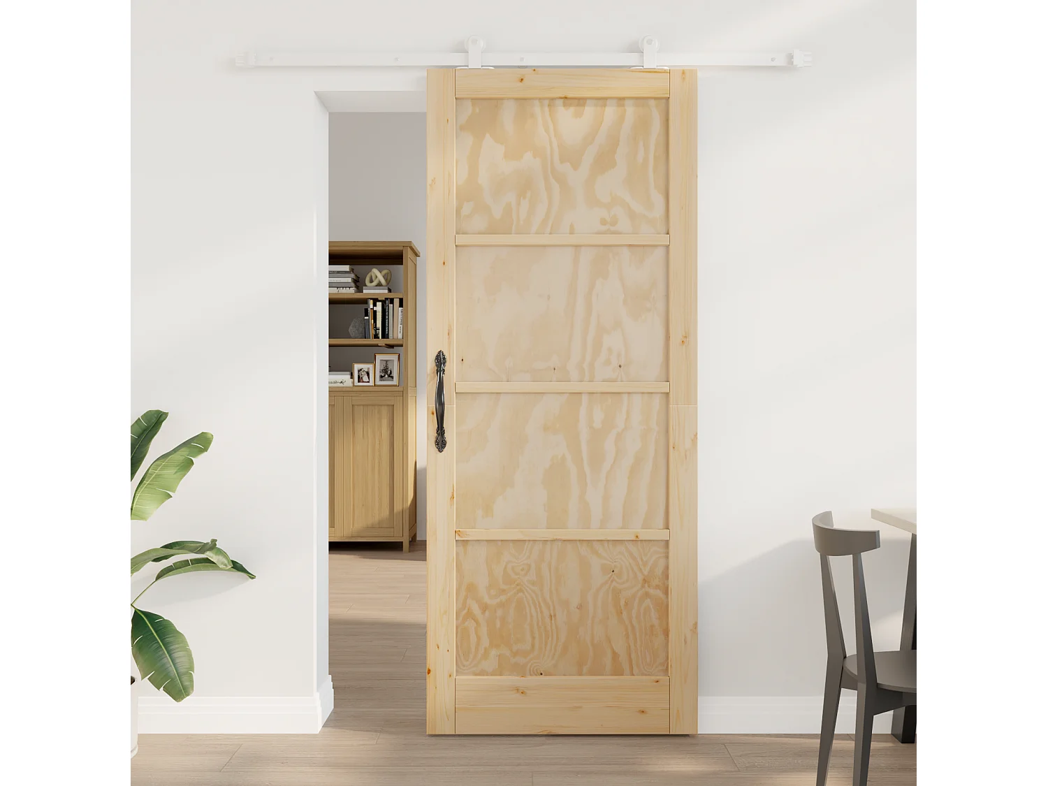 Porte coulissante avec kit de quincaillerie 86x211 cm en bois massif de pin