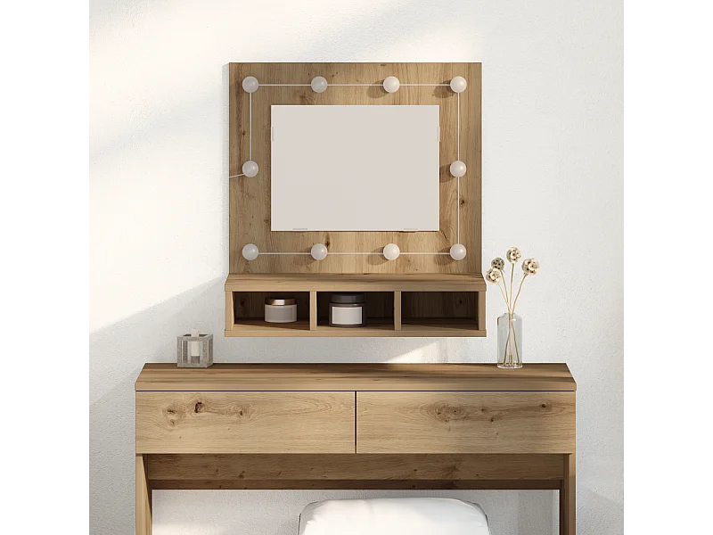 Make-upkast met spiegel Handgemaakt eiken MDF, Glas