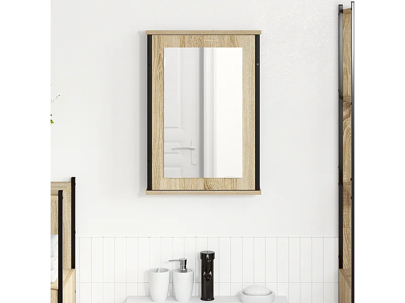 Armoire miroir Chêne naturel Panneau en aggloméré, verre, métal