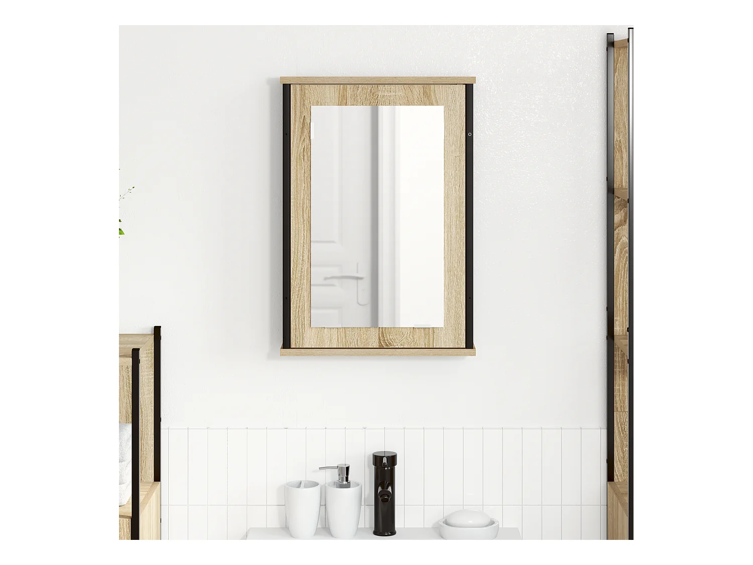 Armoire miroir Chêne naturel Panneau en aggloméré, verre, métal