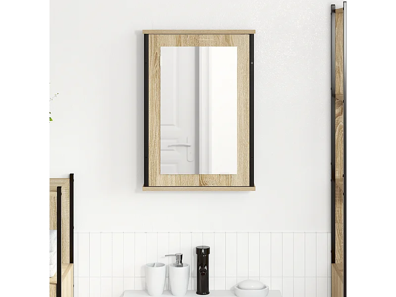 Armoire miroir Chêne naturel Panneau en aggloméré, verre, métal