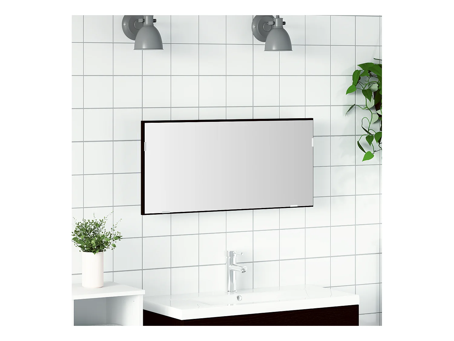Armoire de miroir de salle de bain avec lumière LED Chêne Noir 80x37 cm