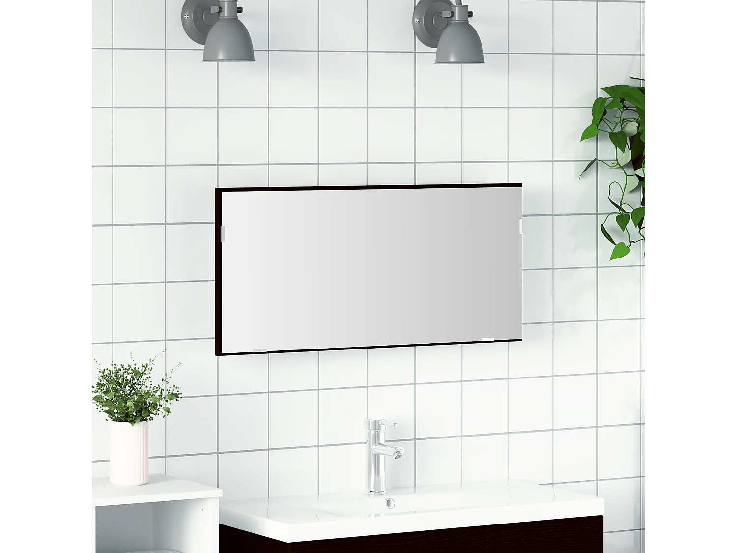 Armoire de miroir de salle de bain avec lumière LED Chêne Noir 80x37 cm