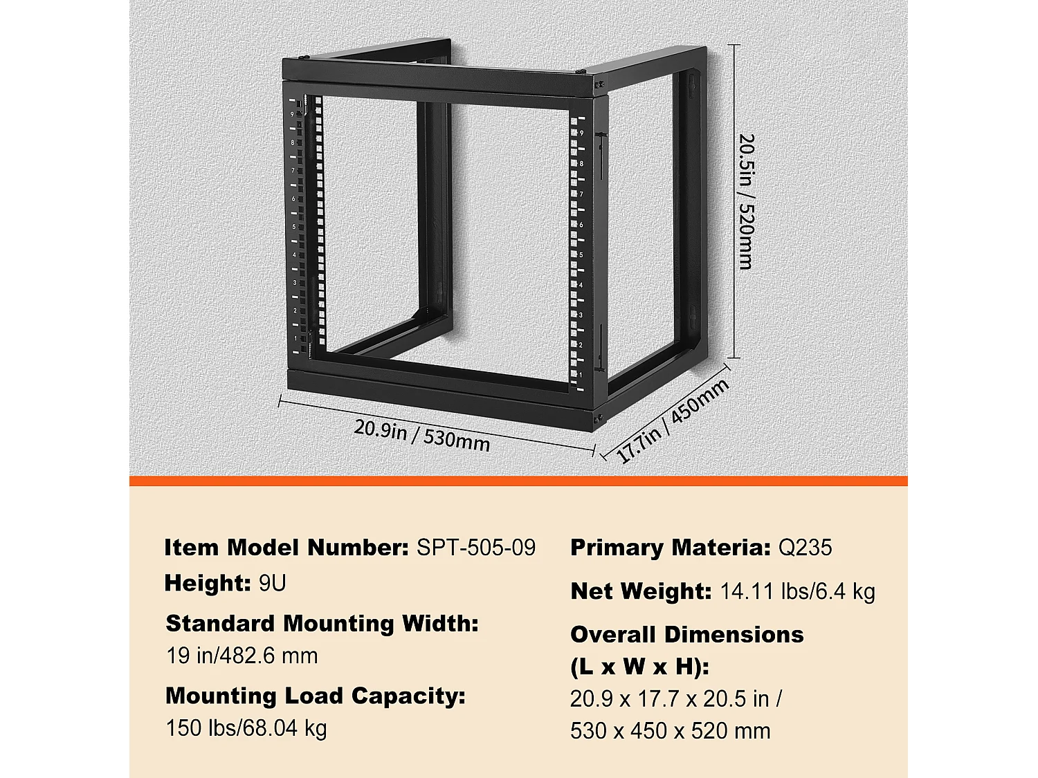 Rack de Montage Mural SucceBuy 9U, Charge de 68kg, Rack de Serveur à Cadre Ouvert, Compatible avec Équipements IT et AV 48 cm, Noir
