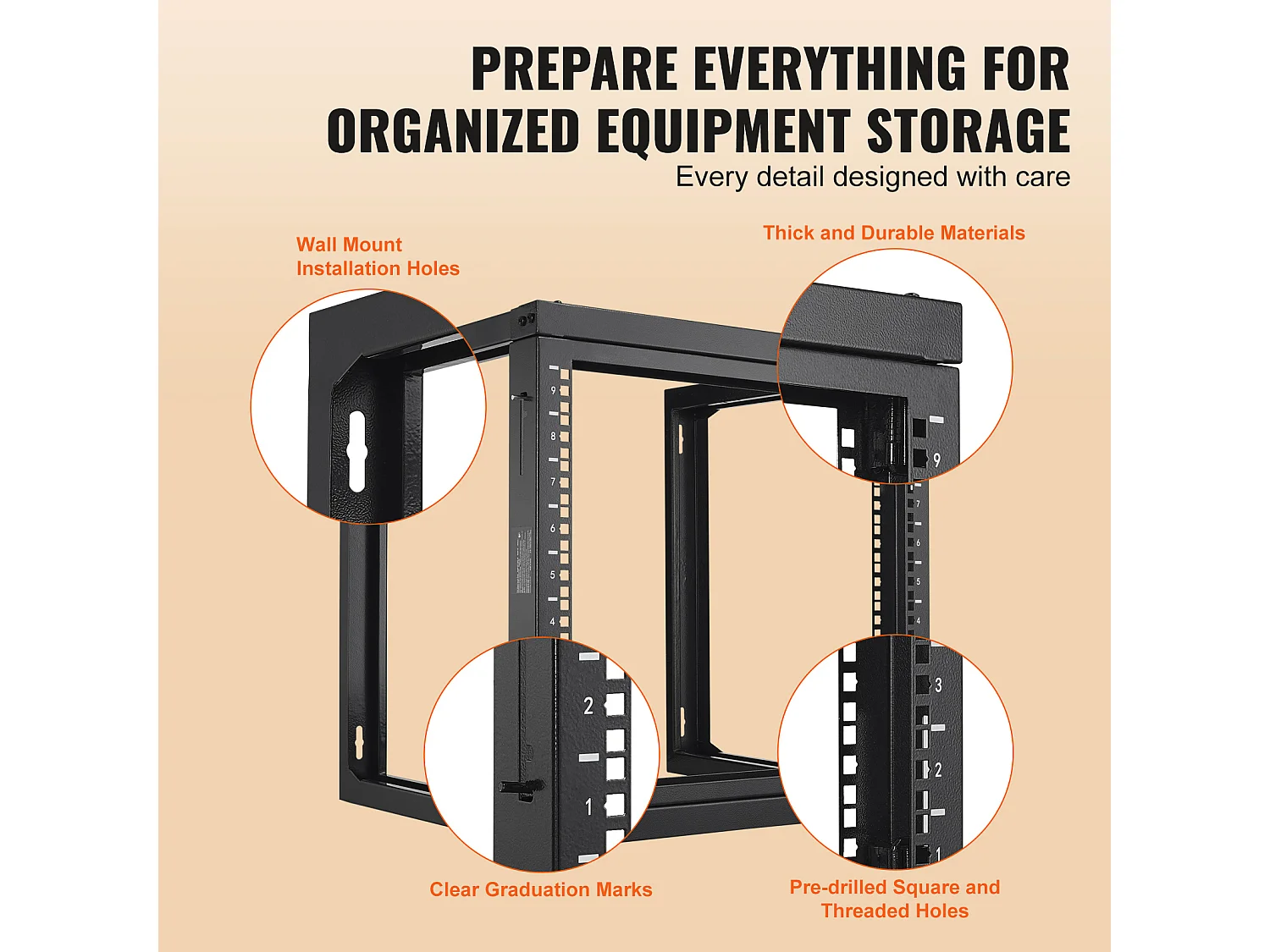 Rack de Montage Mural SucceBuy 9U, Charge de 68kg, Rack de Serveur à Cadre Ouvert, Compatible avec Équipements IT et AV 48 cm, Noir