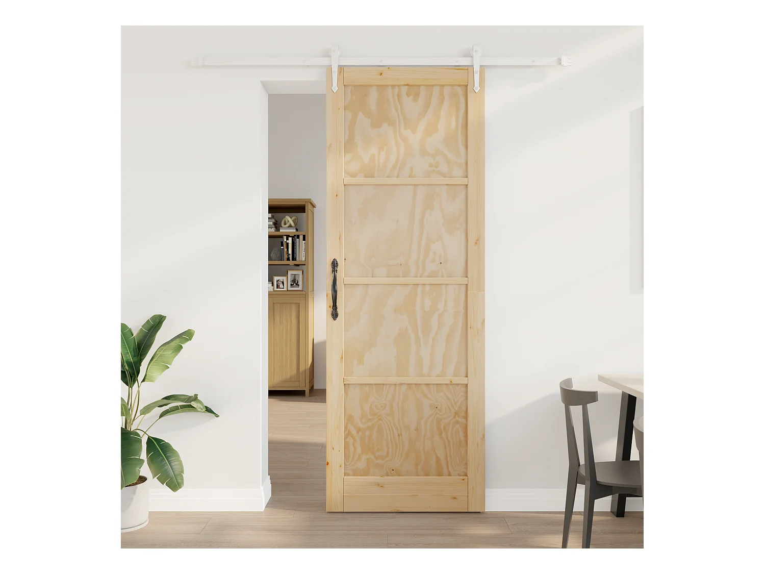 Porta scorrevole con kit ferramenta 83x232 cm Legno massello Pino