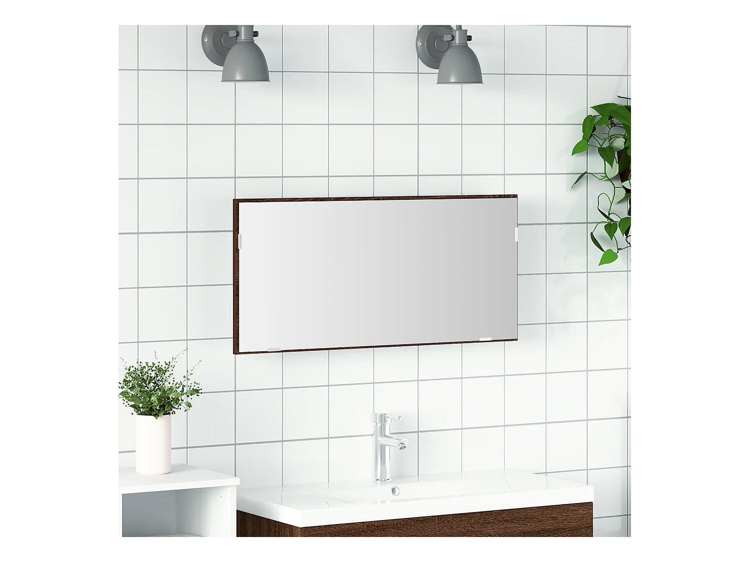 Meuble Miroir de Salle de Bain avec Lumière LED Chêne Brun 80x37 cm